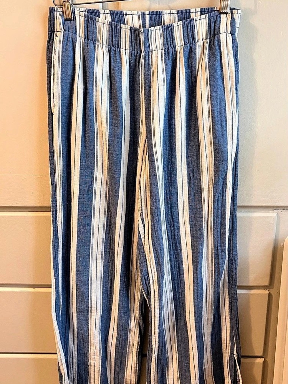 Old Navy High-Waisted Striped Linen-Blend Wide-Leg Pants Blue & White